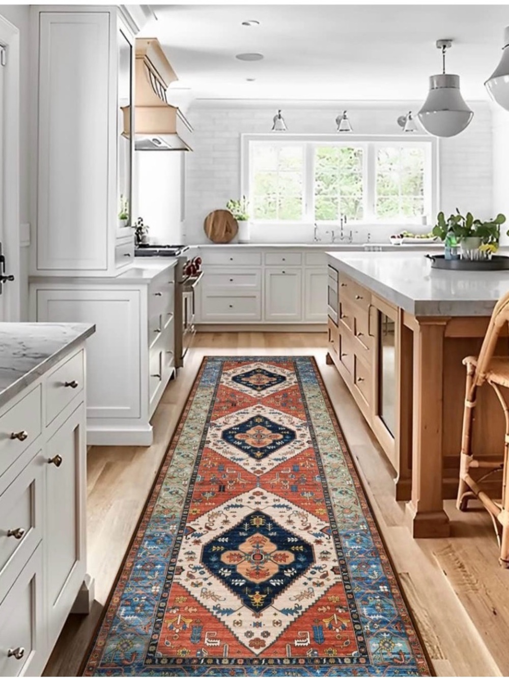 Handwoven-Style Geometric Runner Doormat - Rust, Navy, Cream